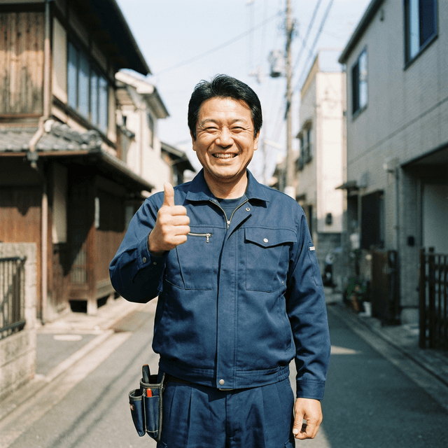 電話を片手に微笑む便利屋こころのスタッフ