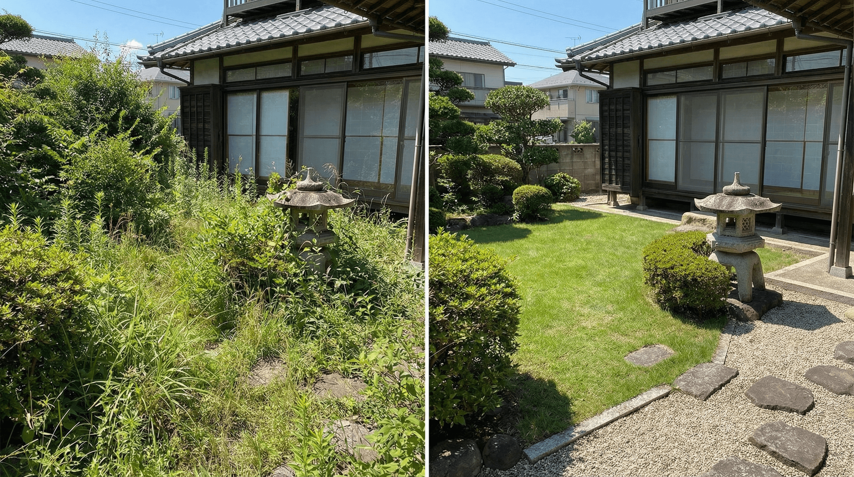 草刈り後にスッキリ整備された庭