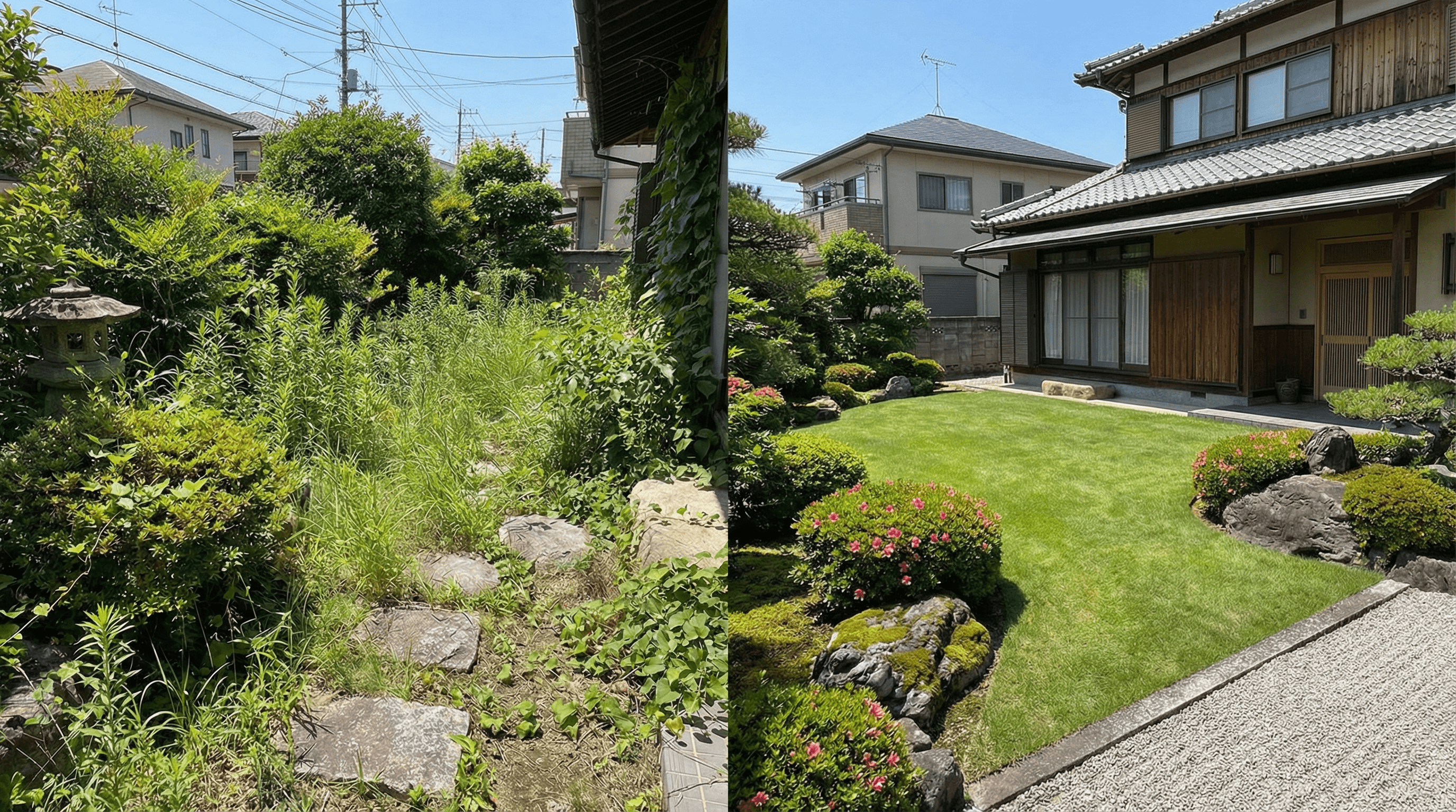 庭の草刈り・剪定作業の様子